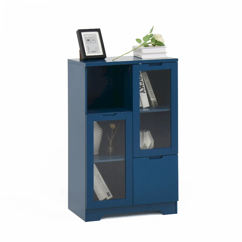Modern Wood Floor Cabinet with 2 Glass Doors & Adjustable Shelves