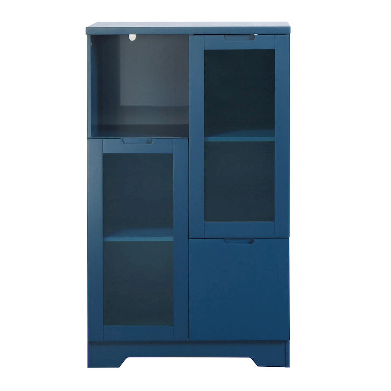 Modern Wood Floor Cabinet with 2 Glass Doors & Adjustable Shelves