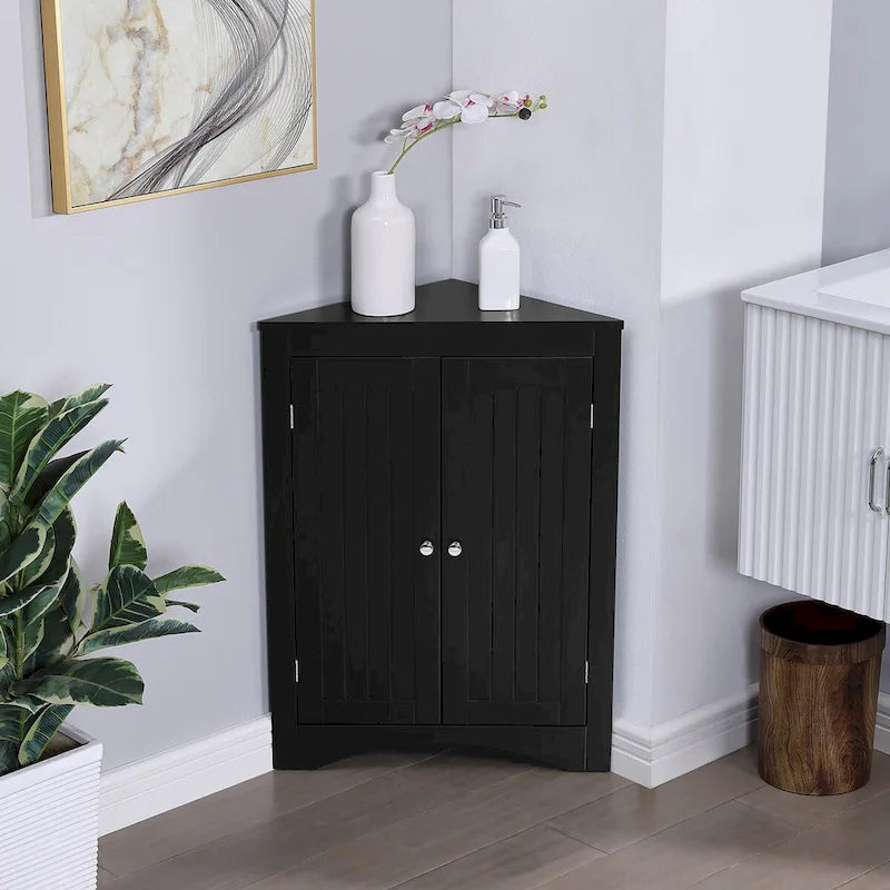 Freestanding Corner Storage Cabinet with Doors & Adjustable Shelves