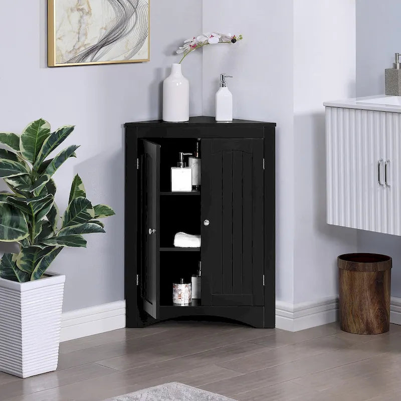 Freestanding Corner Storage Cabinet with Doors & Adjustable Shelves