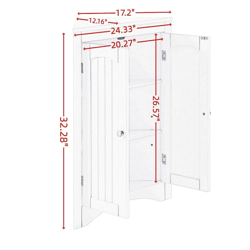 Freestanding Corner Storage Cabinet with Doors & Adjustable Shelves