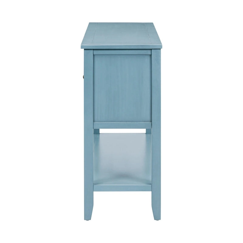Solid Acacia Wood Buffet Sideboard with Drawers, Cabinets & Bottom Shelf — Dark Blue