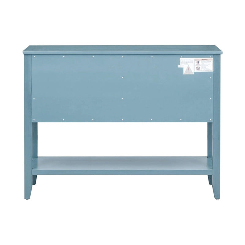 Solid Acacia Wood Buffet Sideboard with Drawers, Cabinets & Bottom Shelf — Dark Blue