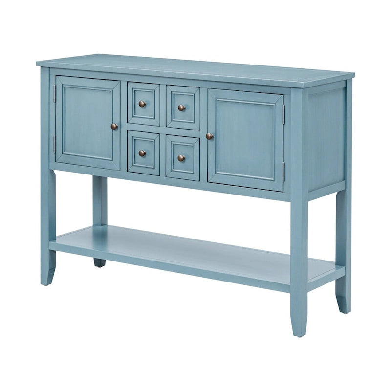 Solid Acacia Wood Buffet Sideboard with Drawers, Cabinets & Bottom Shelf — Dark Blue