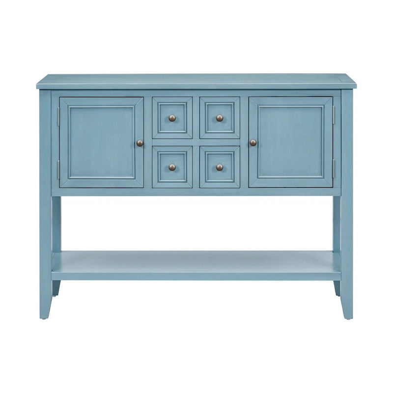 Solid Acacia Wood Buffet Sideboard with Drawers, Cabinets & Bottom Shelf — Dark Blue