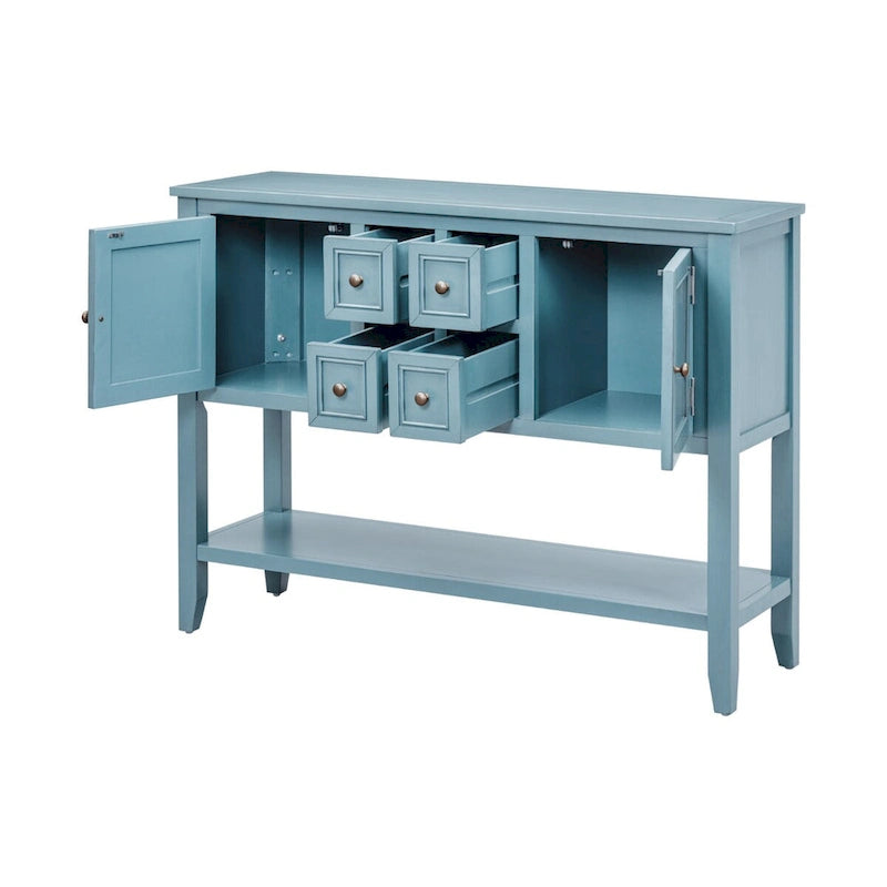 Solid Acacia Wood Buffet Sideboard with Drawers, Cabinets & Bottom Shelf — Dark Blue