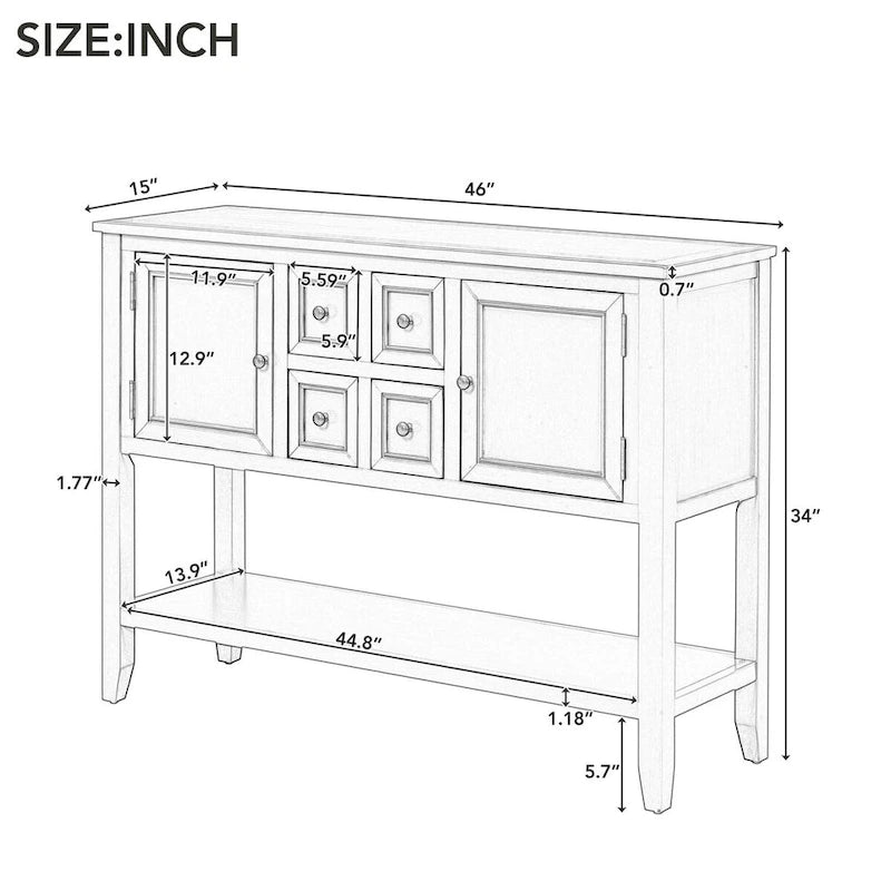 Solid Acacia Wood Buffet Sideboard with Drawers, Cabinets & Bottom Shelf — Dark Blue